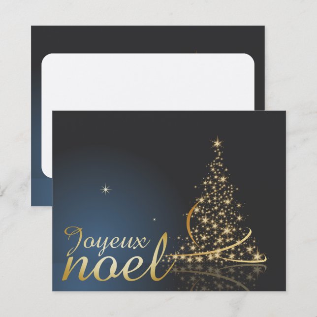 Motif de Noël bleu avec arbre de Noël doré Inbjudningar (Fram/baksida)