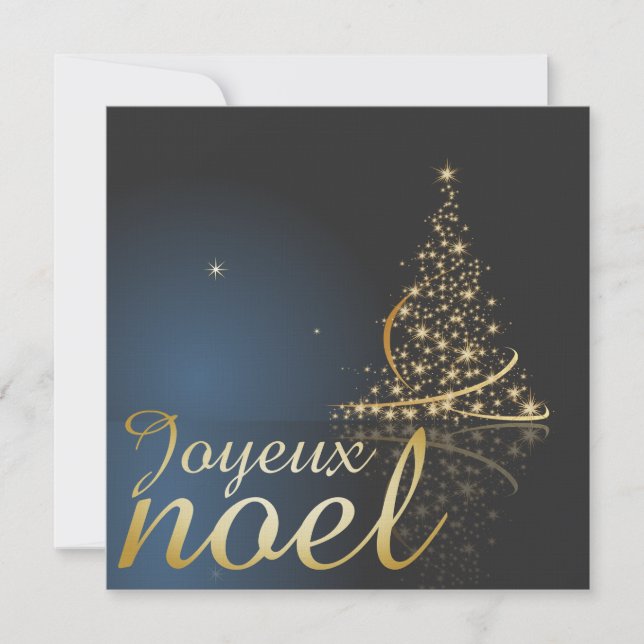 Motif de Noël bleu avec arbre de Noël doré Inbjudningar (Framsida)