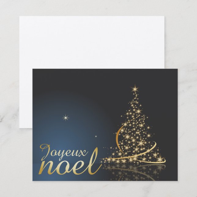 Motif de Noël bleu avec arbre de Noël doré Inbjudningar (Fram/baksida)