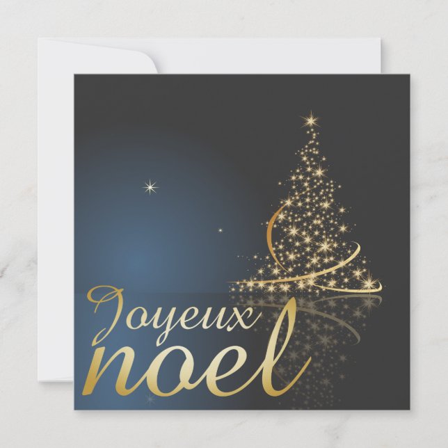 Motif de Noël bleu avec arbre de Noël doré Inbjudningar (Framsida)