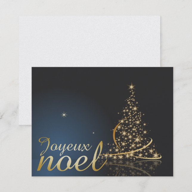 Motif de Noël bleu avec arbre de Noël doré Inbjudningar (Fram/baksida)