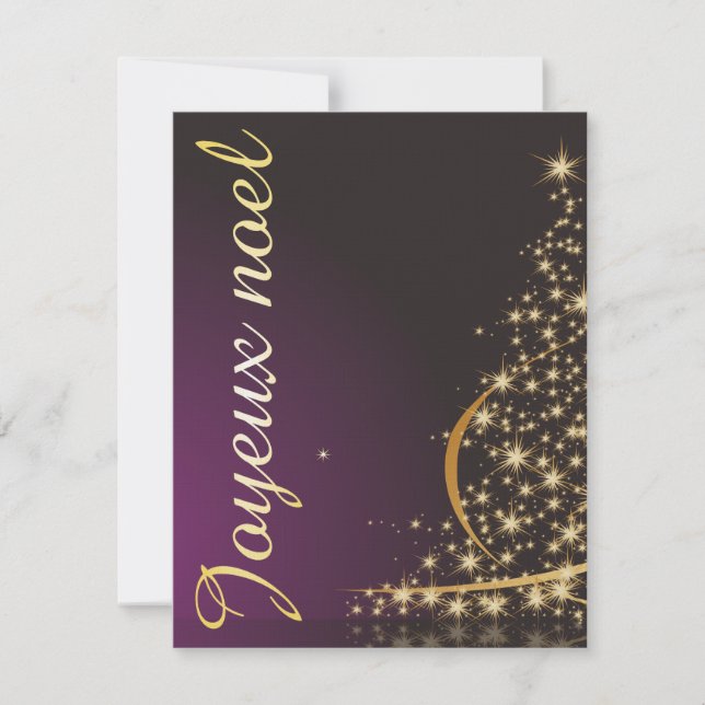 Motif de Noël pourpre avec arbre de Noël doré Inbjudningar (Framsida)