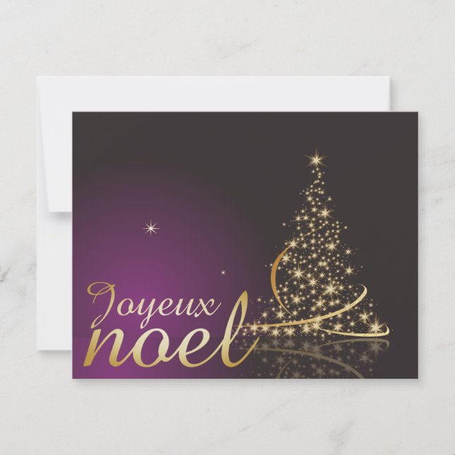 Motif de Noël pourpre avec arbre de Noël doré Inbjudningar (Framsida)