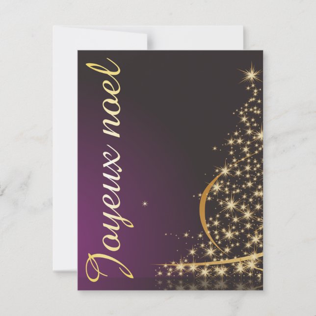 Motif de Noël pourpre avec arbre de Noël doré Inbjudningar (Framsida)