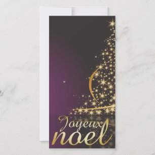 Motif de Noël pourpre avec arbre de Noël doré Julkort