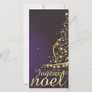 Motif de Noël pourpre avec arbre de Noël doré Julkort
