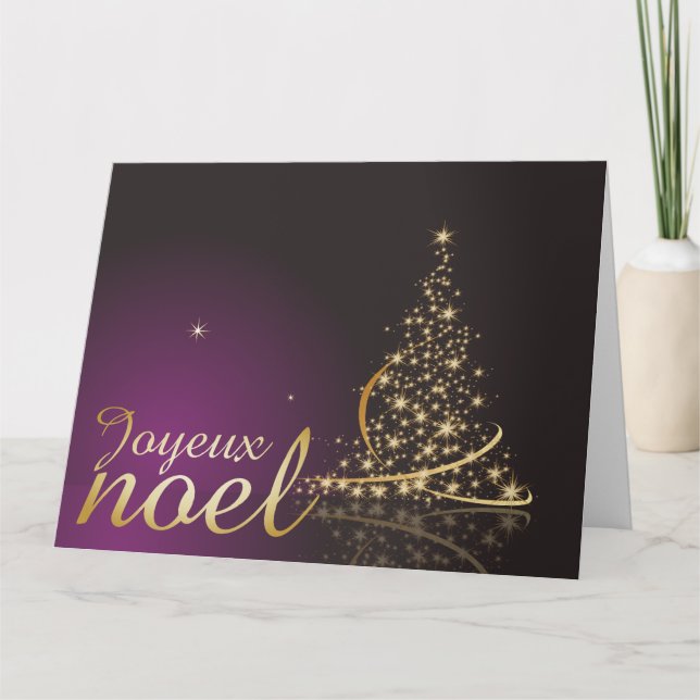 Motif de Noël pourpre avec arbre de Noël doré Kort (Framsida)