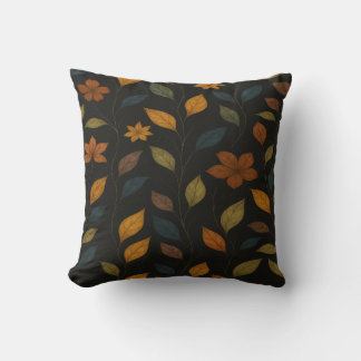 Motif Floral Automnal sur Fond Noir Kudde
