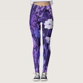 Motif floral violet délicat 🌸 sur fond sombre leggings