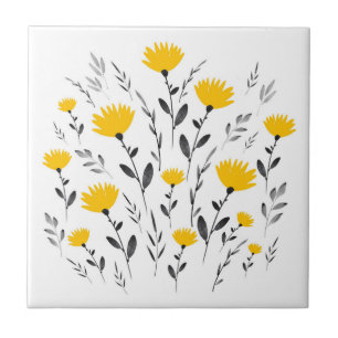 Motif för Modern Gult Grått Blommigt Motif Kakelplatta