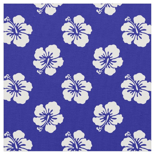 Motif Hawaïen Hibiscus Bleu et blanc Tyg (Närbild)