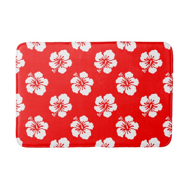 Motif Hawaïen Hibiscus Rouge et blanc Badrumsmatta (Framsidan)