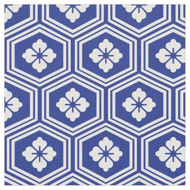 Motif japonais Kikkō Bleu et blanc Tyg (Närbild)