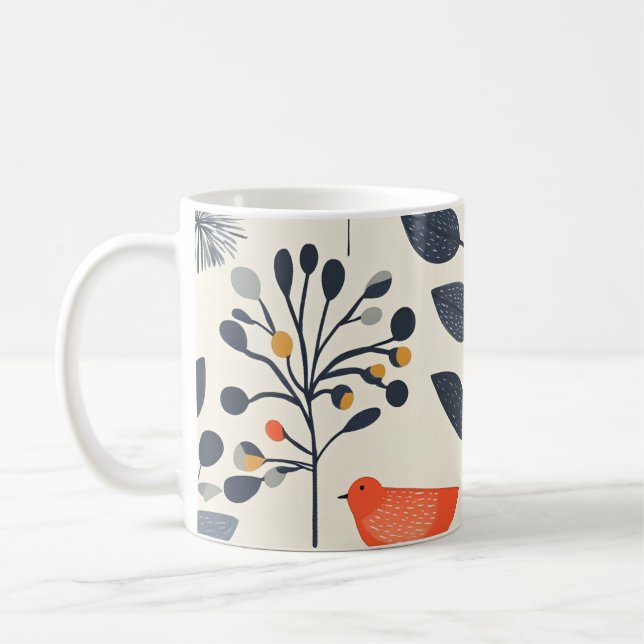 🌿 Motif Nature Scandinave avec Oiseau 🐦 Kaffemugg (Vänster)