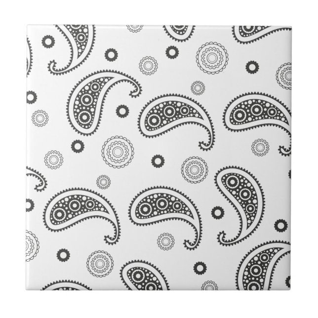 Motif Paisley Noir et blanc Kakelplatta (Framsidan)