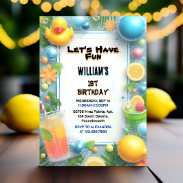 Motif Stänk Bubbles Summer Anka Skum 1:a födelseda Inbjudningar