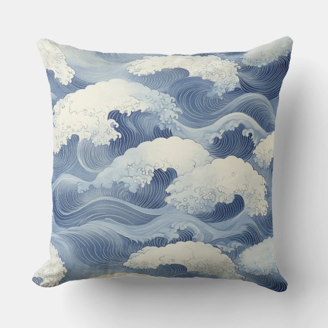 🌊 Motif Traditionnel Japonais de Vagues Bleues 🌊 Kudde (Framsida)