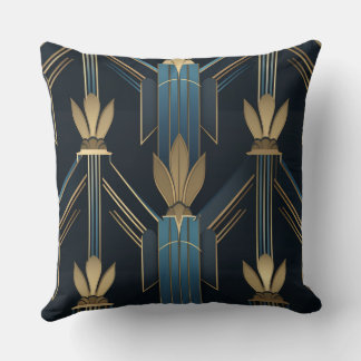 Motifs Art Déco Bleus et Dorés Kudde