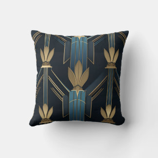 Motifs Art Déco Bleus et Dorés Kudde