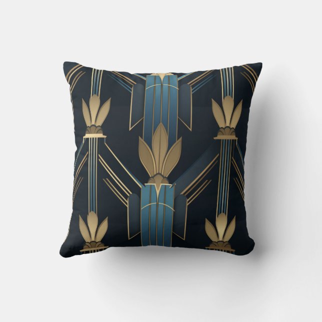 Motifs Art Déco Bleus et Dorés Kudde (Baksida)