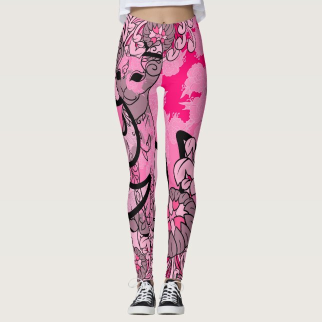 Motifs Chat Japonais & Chrysanthème Leggings (Framsida)