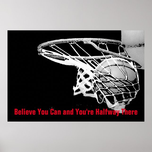 Motiv Basketball Black White Red Artwork Poster (Framsidan)