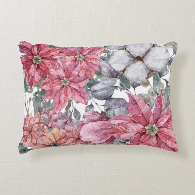 Motiv för blommigt inför julsäsongen prydnadskudde (Framsidan)