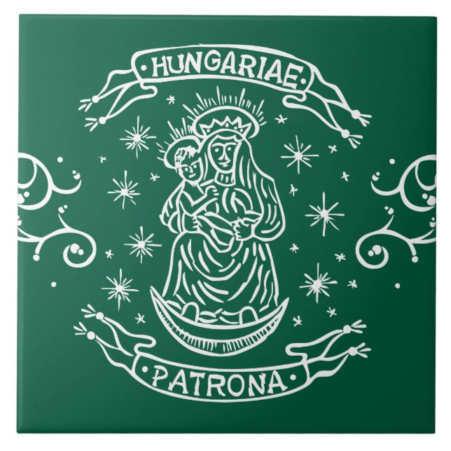 Motiv för religiösa av medeltida jungfrulig primär kakelplatta (Framsidan)