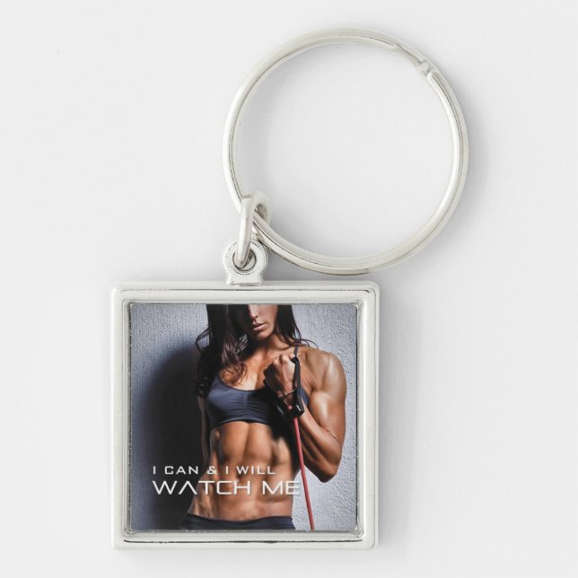 Motivaitonal Fitness Gym Keychain Fyrkantig Silverfärgad Nyckelring (Framsidan)