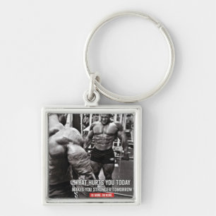 Motivaitonal Fitness Gym Keychain Fyrkantig Silverfärgad Nyckelring