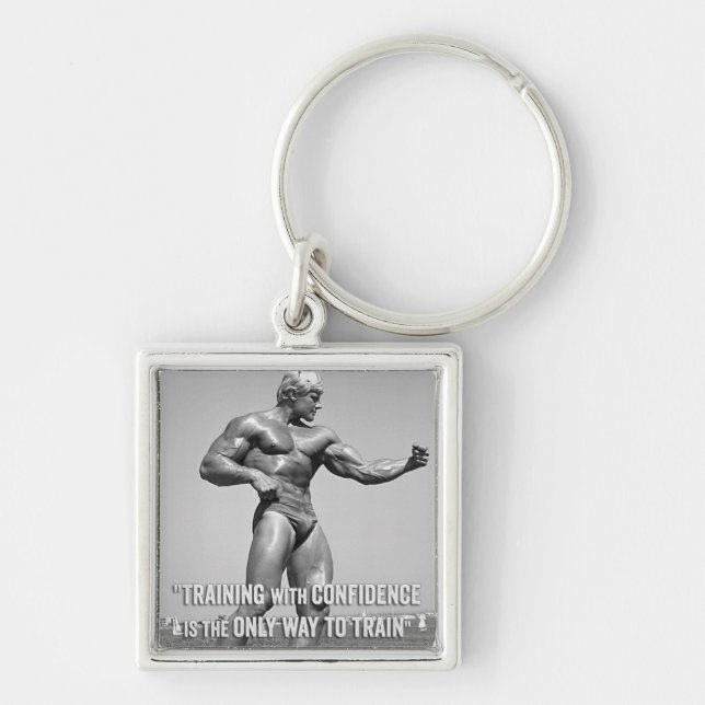 Motivaitonal Fitness Gym Keychain Fyrkantig Silverfärgad Nyckelring (Framsidan)