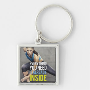 Motivaitonal Fitness Gym Keychain Fyrkantig Silverfärgad Nyckelring