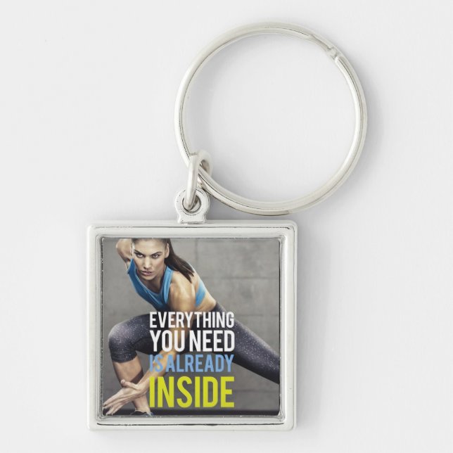 Motivaitonal Fitness Gym Keychain Fyrkantig Silverfärgad Nyckelring (Framsidan)