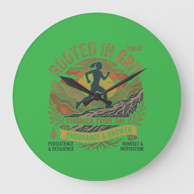 Motivation för löpning på stig med retro-grafik. stor klocka (Framsida)