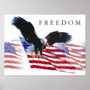 Motivation Freedom Eagle Landing US Flagga Patriot Poster