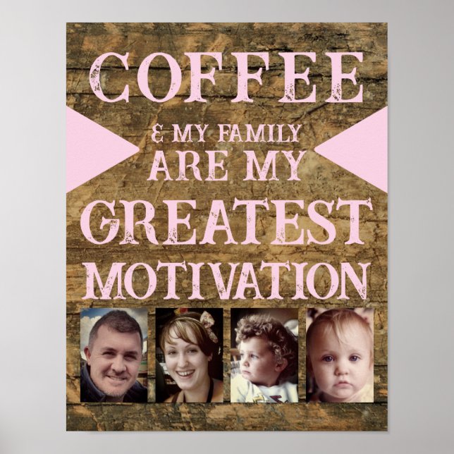 Motivation kaffefamilj 4 fotobrun rosa poster (Framsidan)