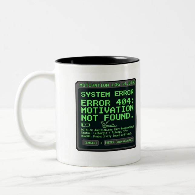 Motivation Not Found Retro datormugg Två-Tonad Mugg (Vänster)