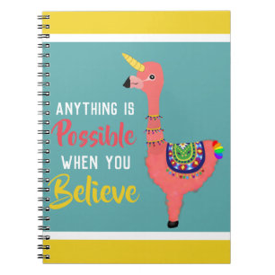 Motivation Unicorn Flamingo llama Tro Quote Anteckningsbok