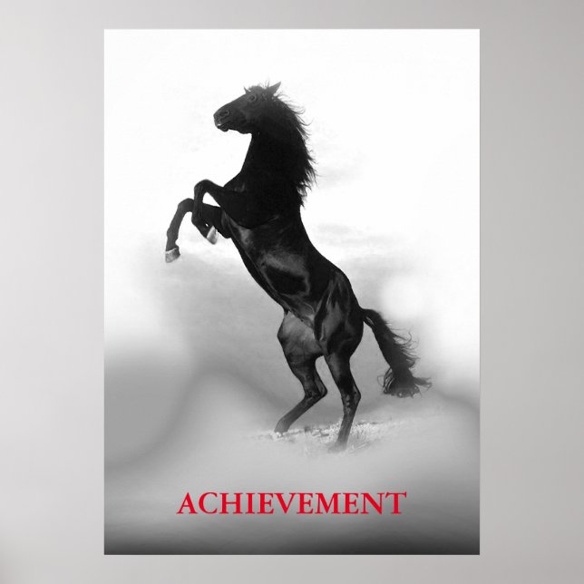 Motivational Achievement Black White Rearing Horse Poster (Framsidan)