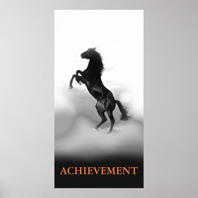 Motivational Achievement Black White Rearing Horse Poster (Framsidan)