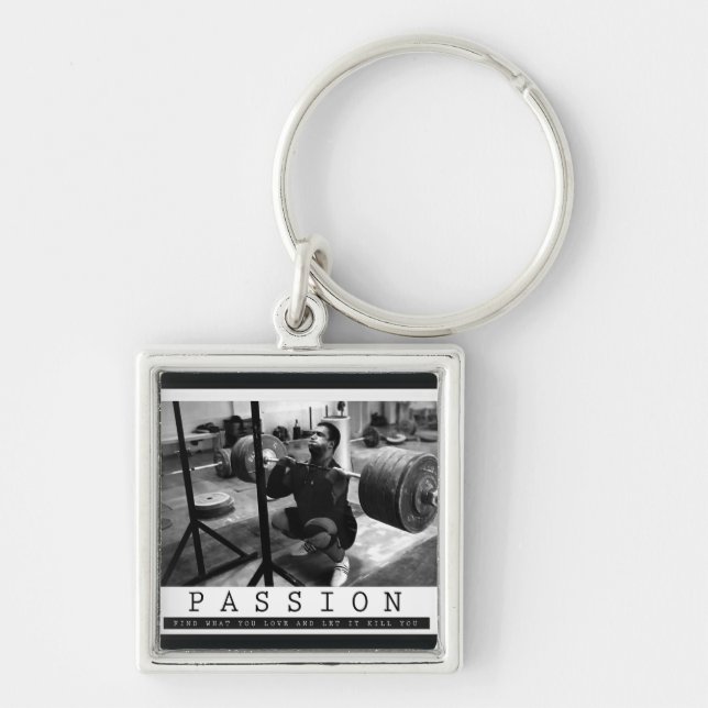 Motivational Bodybuilding Gym Keychain Fyrkantig Silverfärgad Nyckelring (Framsidan)