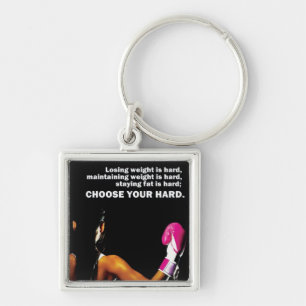 Motivational Bodybuilding Gym Keychain Fyrkantig Silverfärgad Nyckelring