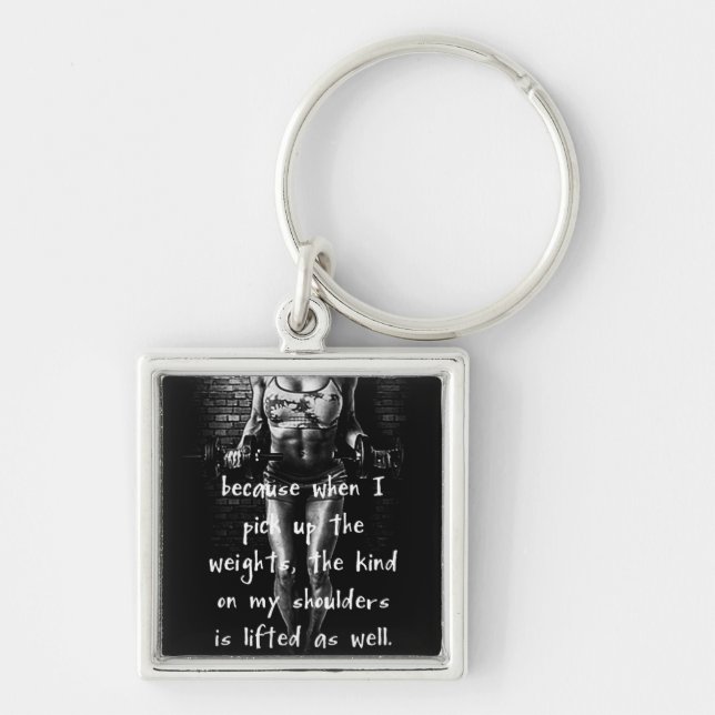 Motivational Bodybuilding Gym Keychain Fyrkantig Silverfärgad Nyckelring (Framsidan)