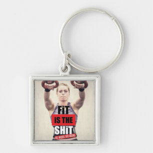 Motivational Bodybuilding Gym Keychain Fyrkantig Silverfärgad Nyckelring