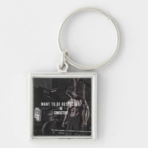 Motivational Bodybuilding Gym Keychain Fyrkantig Silverfärgad Nyckelring