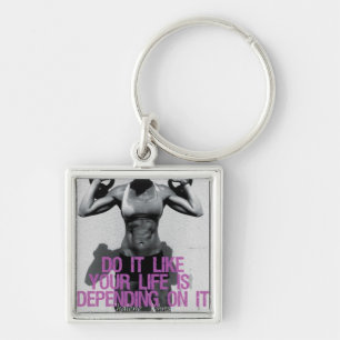Motivational Bodybuildingidrottshall Keychain Fyrkantig Silverfärgad Nyckelring