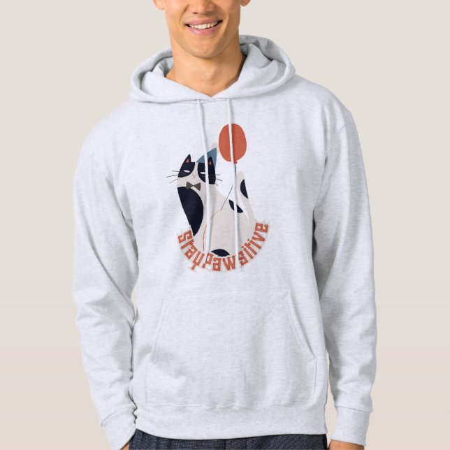 Motivational Cat Pun Stay Pawsitive Gift Hoodie (Framsida)
