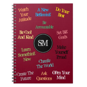 Motivational citationstecken din MonogramBurgundy Anteckningsbok
