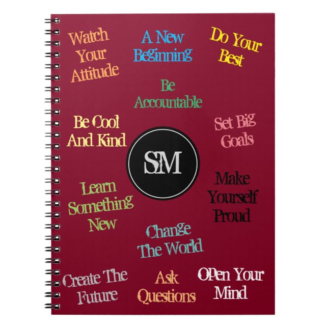 Motivational citationstecken din MonogramBurgundy Anteckningsbok (Framsidan)