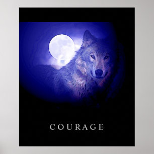 Motivational Courage Varg Blue Night Måne Poster